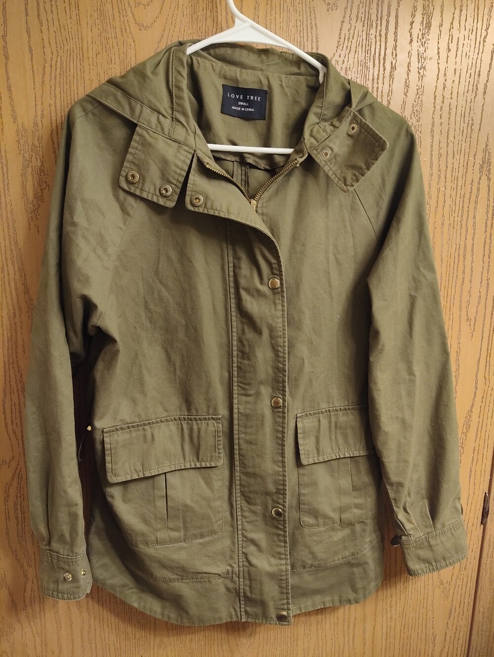 Love Tree Hooded Utility Jacket in Olive